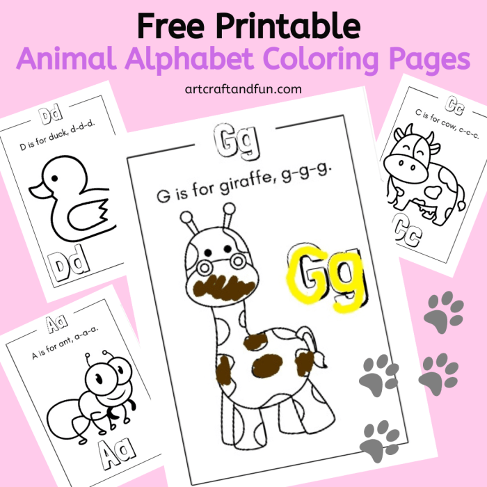 Alphabet animal coloring sheets