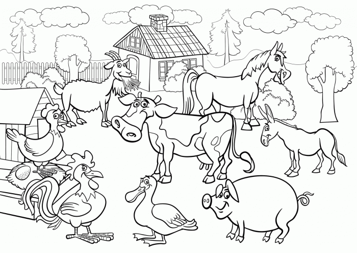 Farm animal scene coloring pages