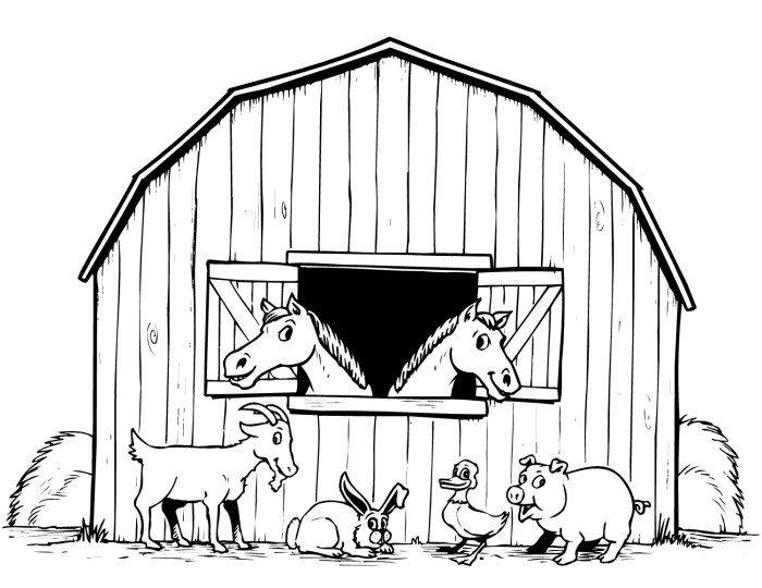 Barn and animals coloring pages