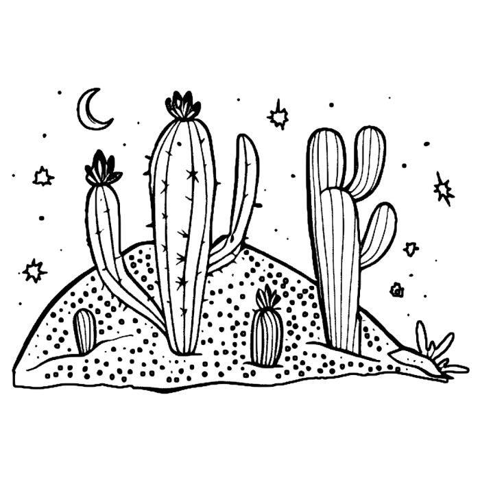 Desert coloring page cactus animals