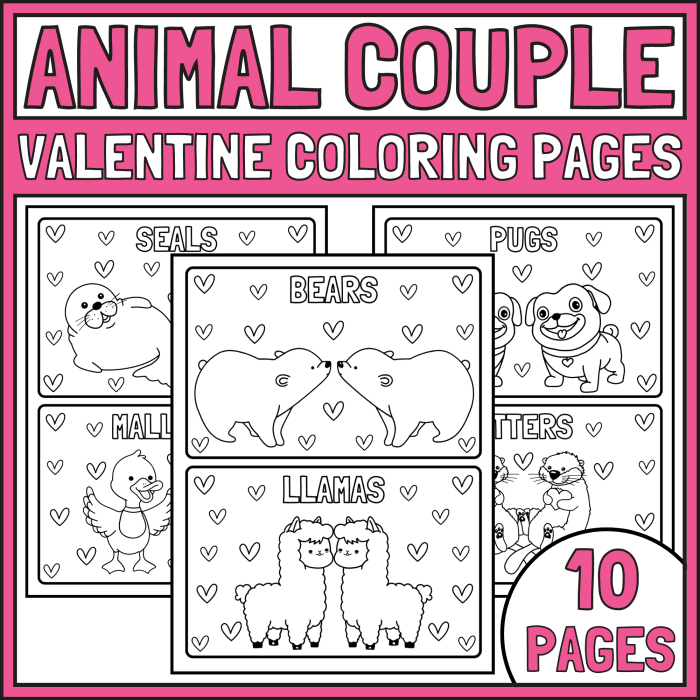 Cute valentine animals coloring pages