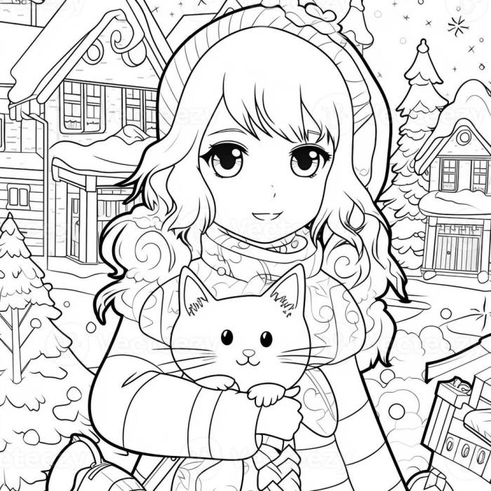 Anime coloring pages christmas