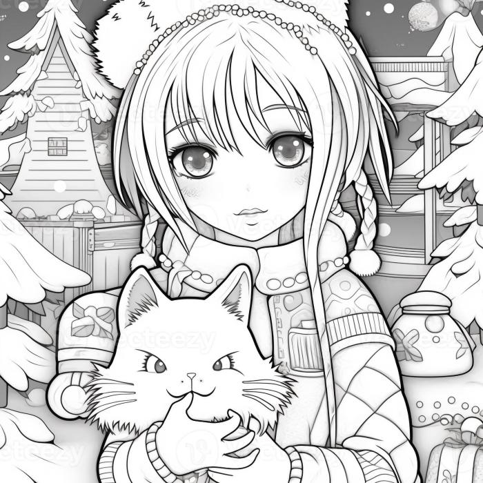 Anime coloring pages christmas