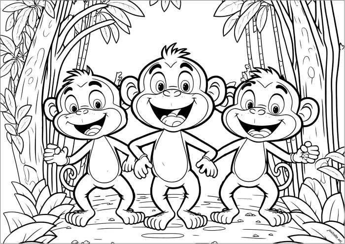 Coloring pages of animated monkeys