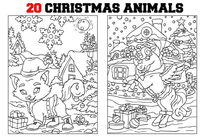 Easy fun animal christmas coloring pages