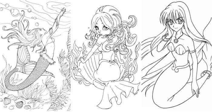 Coloring page of a mermaid anime