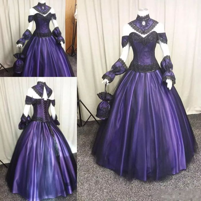 Wedding gothic dresses purple deep dress orchid black goth steampunk colored gowns beautiful plus size gown fantasy