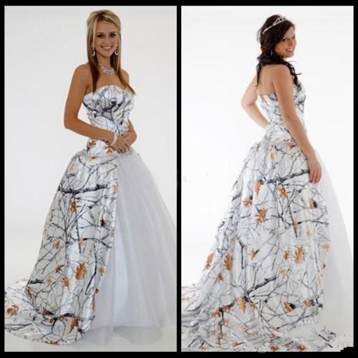 Camo white wedding dresses